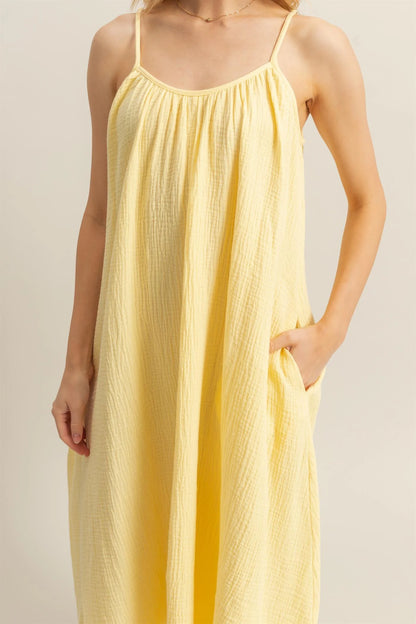 Shirring Neckline Sleeveless Flowy Dress