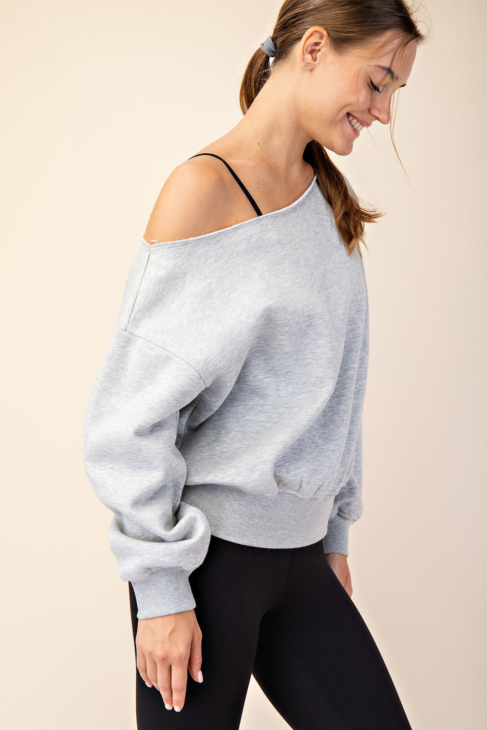 FRENCH TERRY FLEECE OFF SHOULDER SWEATSHIRT