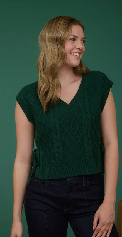 Cable Knit Box Sweater- Emerald