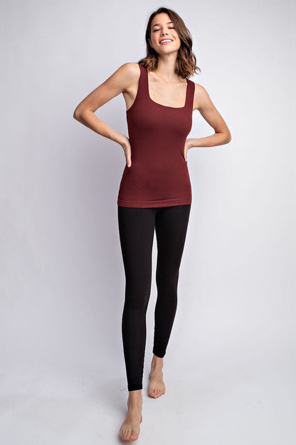 BUTTER FABRIC SQUARE NECKLINE SLEEVELESS TANK TOP - Cassis