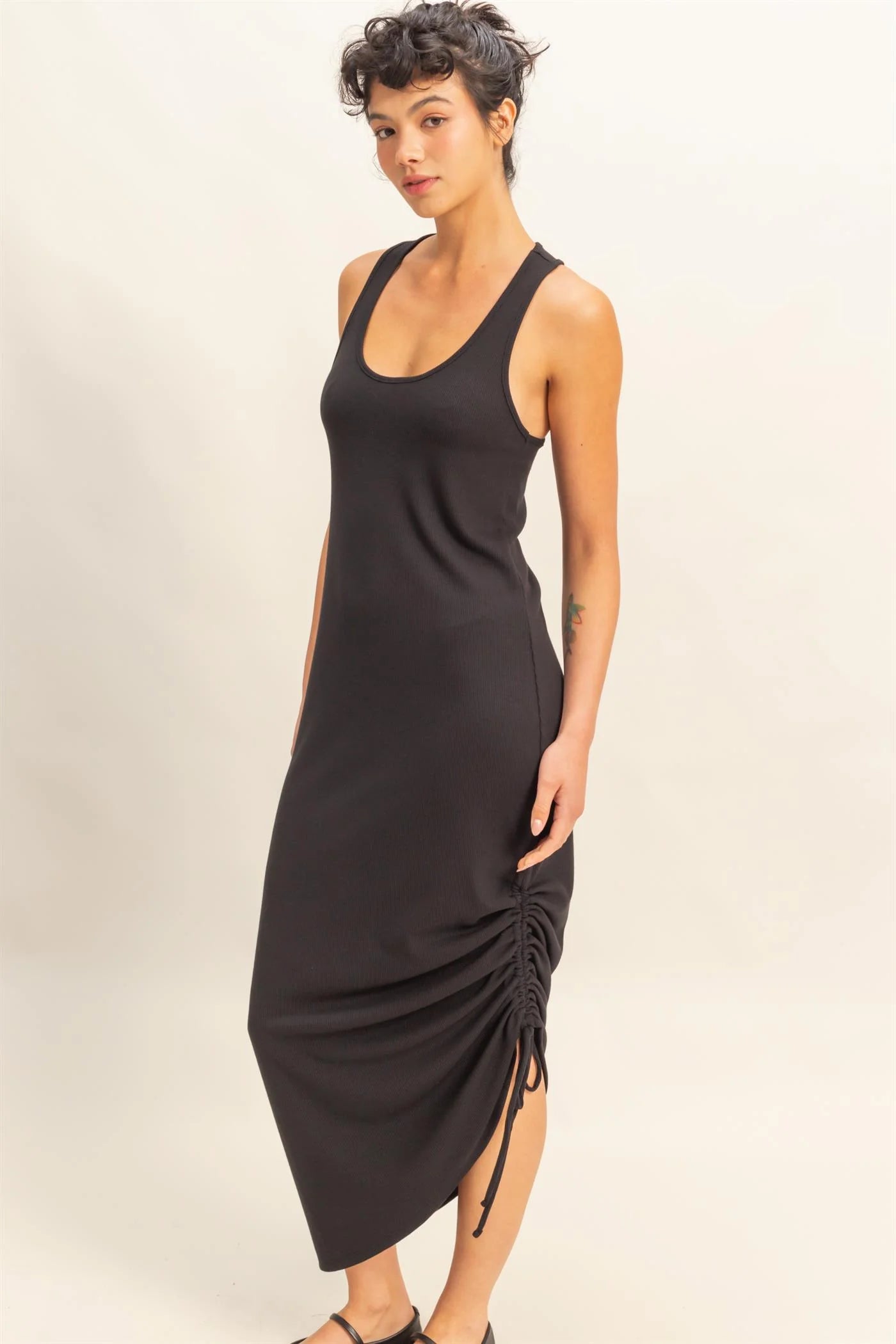 Scoop Neck Side Tie Detail Midi Dress