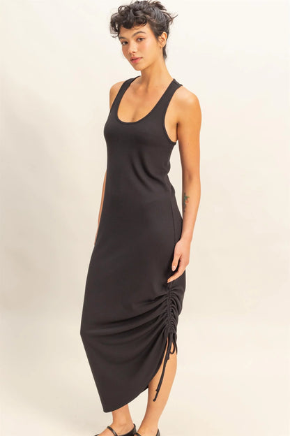 Scoop Neck Side Tie Detail Midi Dress