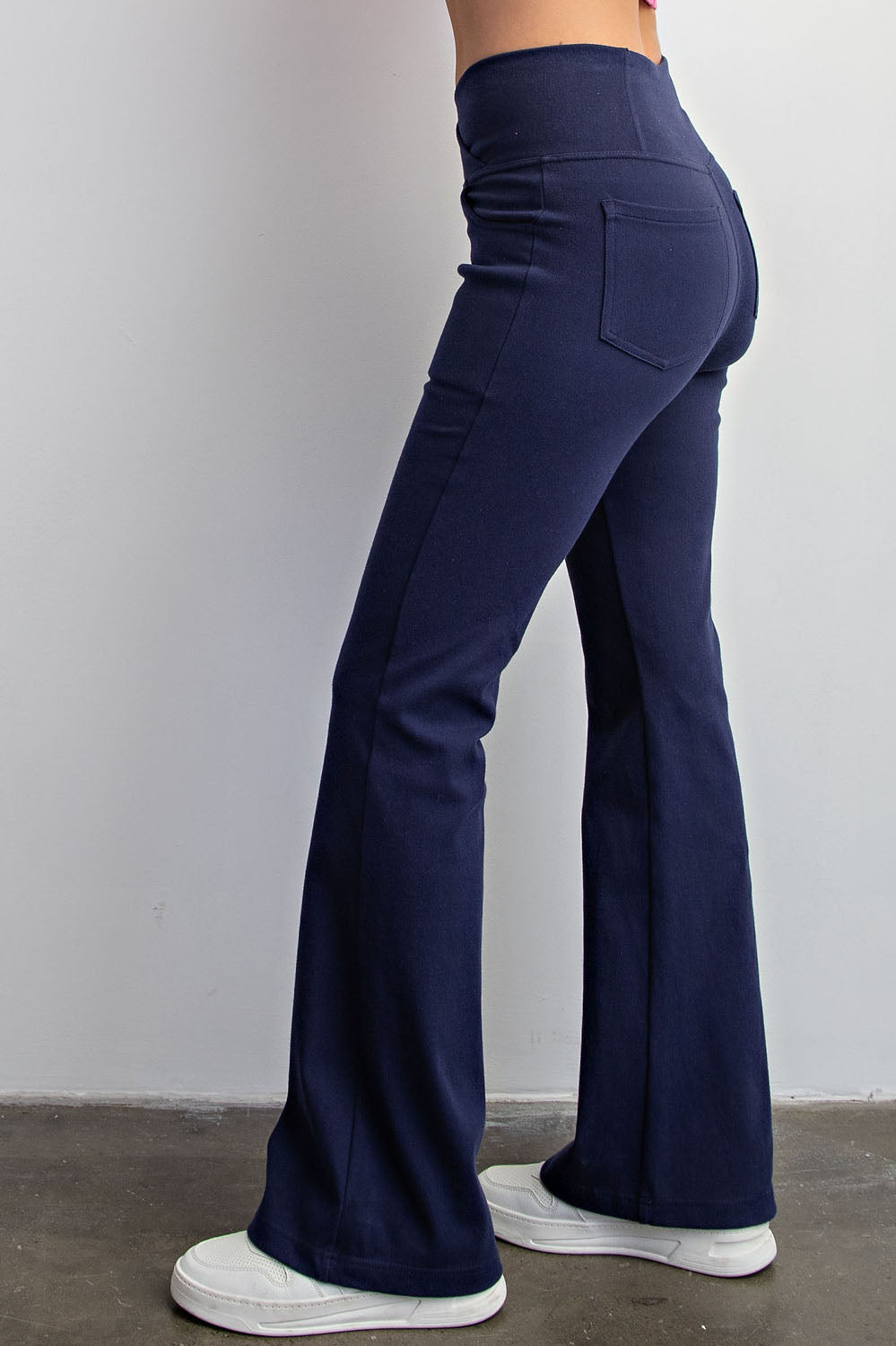 COTTON STRETCH TWILL FLARED CROSSOVER WAIST PANTS