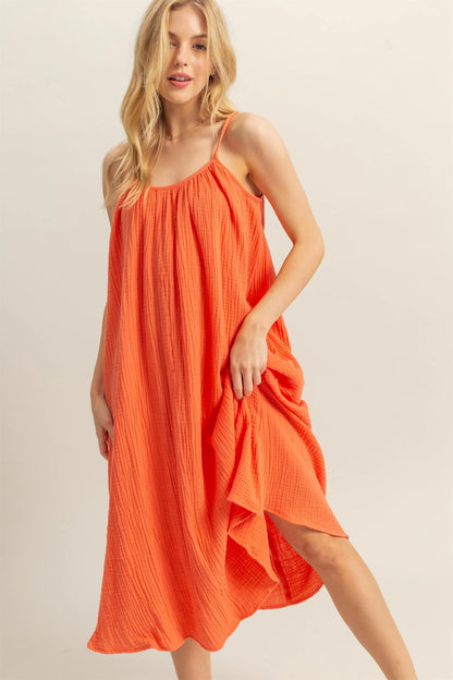 Shirring Neckline Sleeveless Flowy Dress