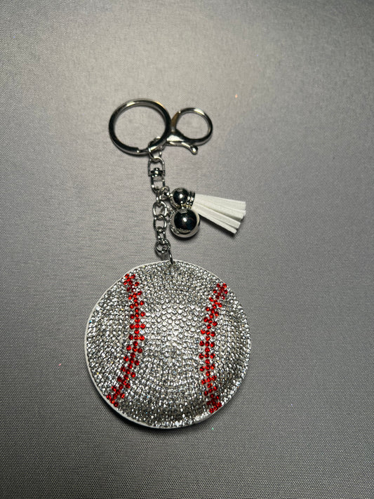 Rhinestone Baseball Keychain