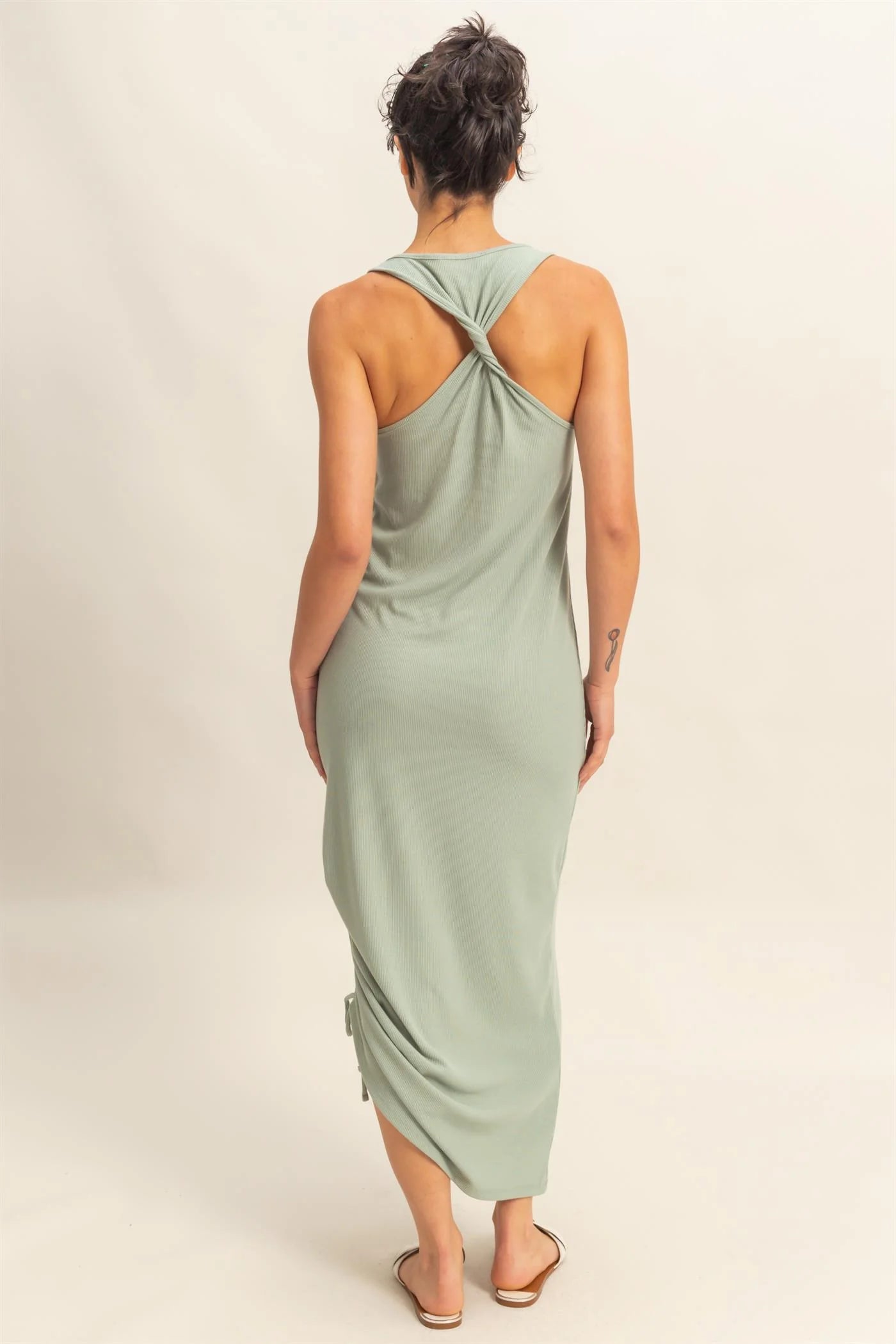 Scoop Neck Side Tie Detail Midi Dress