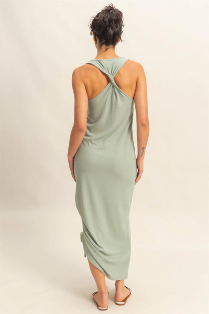Scoop Neck Side Tie Detail Midi Dress