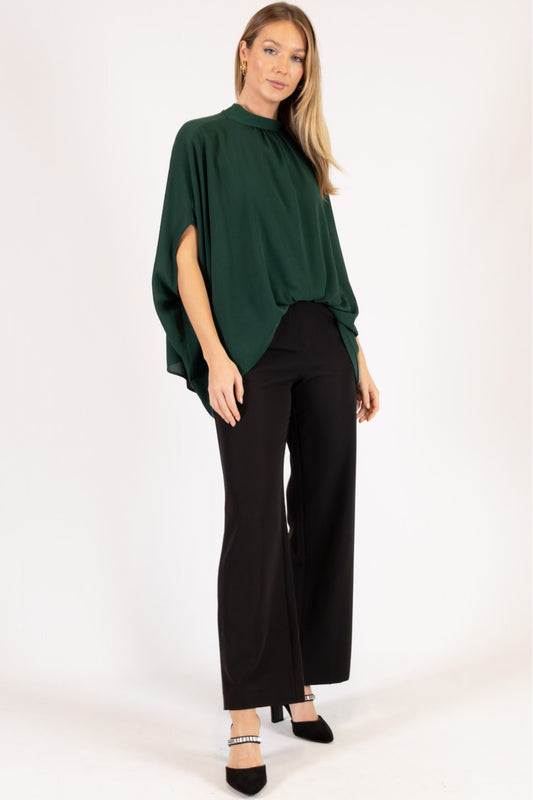 Crepe Mock Neck Top- Emerald