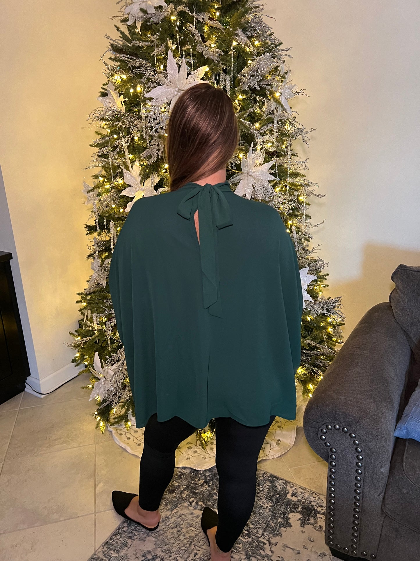 Crepe Mock Neck Top- Emerald