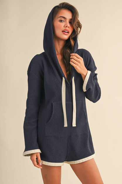 Hooded Waffle Knit Romper