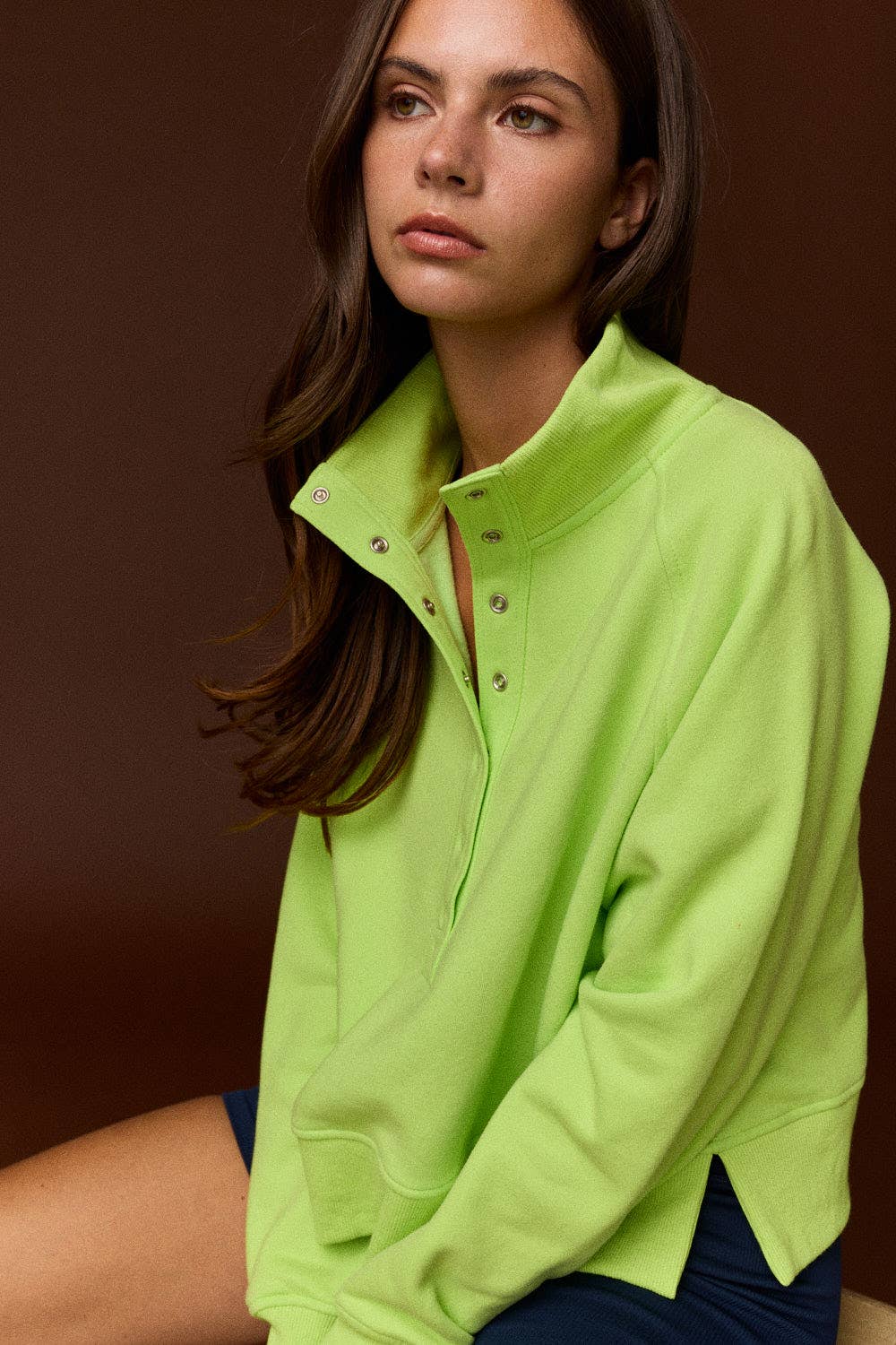 Half- Snap Button Mock Neck Pullover
