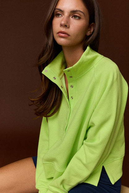 Half- Snap Button Mock Neck Pullover