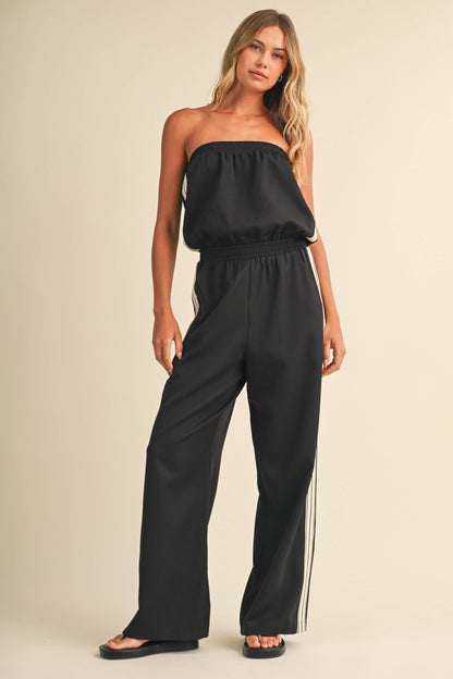 STRAPLESS STRIPE TRIM JUMPSUIT
