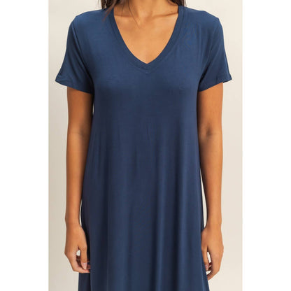 V-Neck Short Sleeve Midi Dress