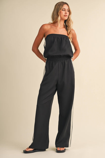 STRAPLESS STRIPE TRIM JUMPSUIT