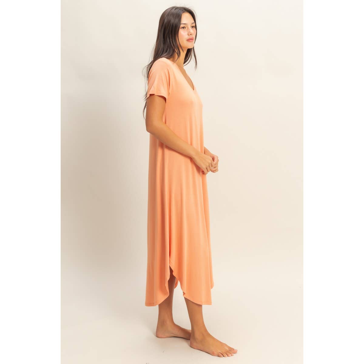 V-Neck Short Sleeve Midi Dress