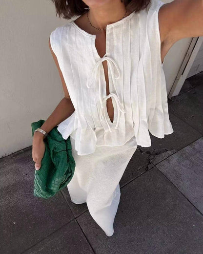 Pleated tank top skirt two piece set