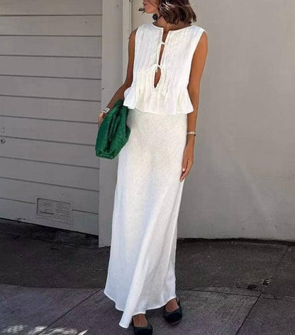 Pleated tank top skirt two piece set