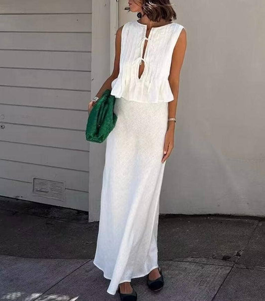 Pleated tank top skirt two piece set