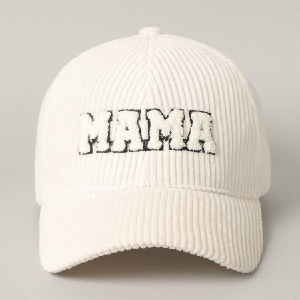 MAMA 3D Embroidered Corduroy Baseball Cap: One Size / OFF WHITE