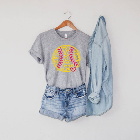 Leopard Softball Gray Tee